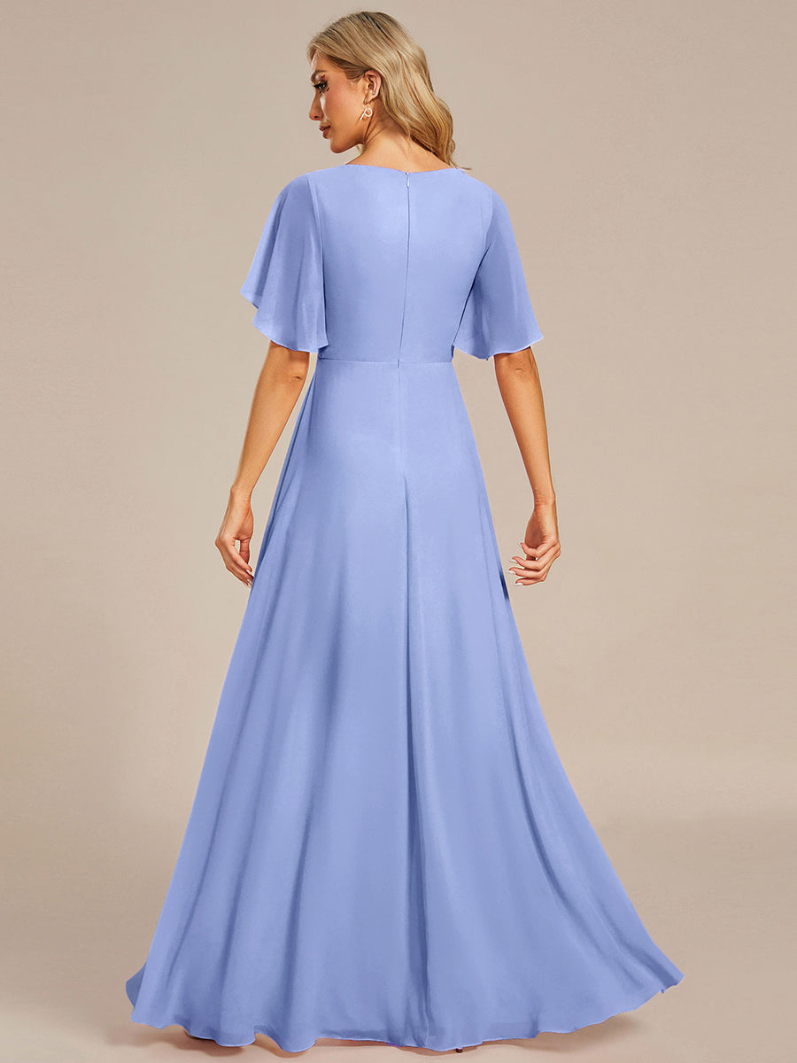 Funkelndes Abendkleid in A-Linie mit Empire-Taille und langen ?rmeln #farbe_Kornblumenblau