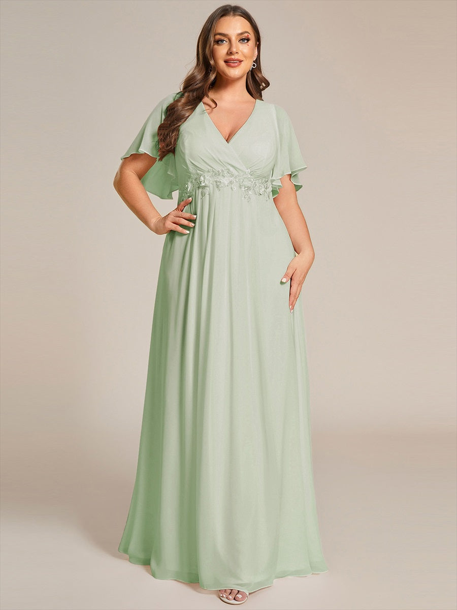 Funkelndes Abendkleid in A-Linie mit Empire-Taille und langen ?rmeln #farbe_Mintgrün
