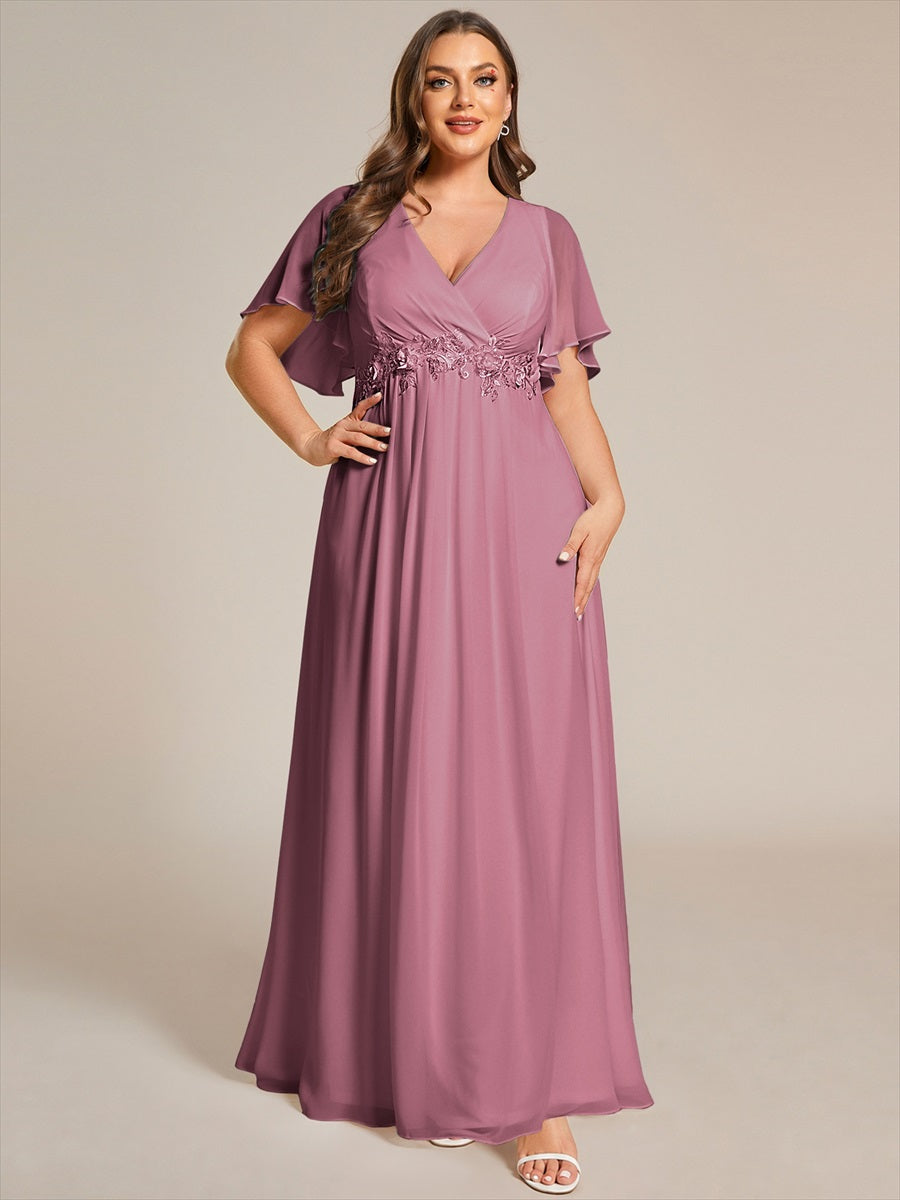 Funkelndes Abendkleid in A-Linie mit Empire-Taille und langen ?rmeln #farbe_Orchideenviolett