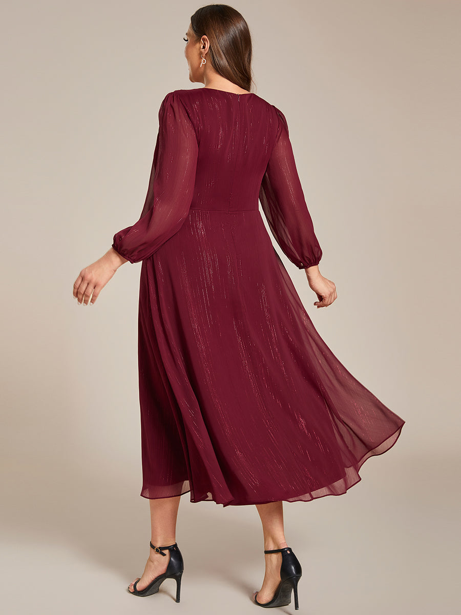 Robe d'invit¡§| de mariage trap¡§¡§ze en mousseline fluide ¡§¡è encolure ronde et longueur au genou #farbe_Burgunderrot