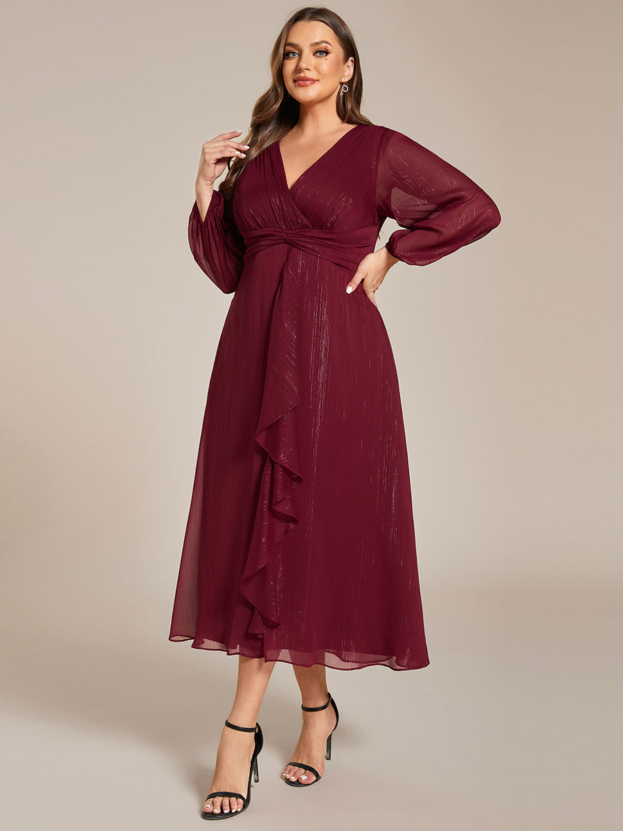 Robe d'invit¡§| de mariage trap¡§¡§ze en mousseline fluide ¡§¡è encolure ronde et longueur au genou #farbe_Burgunderrot