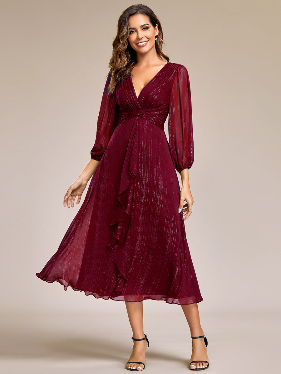 Robe d'invit¡§| de mariage trap¡§¡§ze en mousseline fluide ¡§¡è encolure ronde et longueur au genou #farbe_Burgunderrot