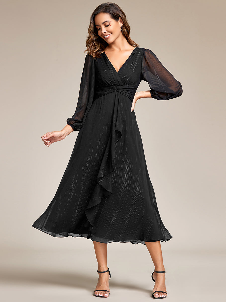 Robe d'invit¡§| de mariage trap¡§¡§ze en mousseline fluide ¡§¡è encolure ronde et longueur au genou #farbe_Schwarz
