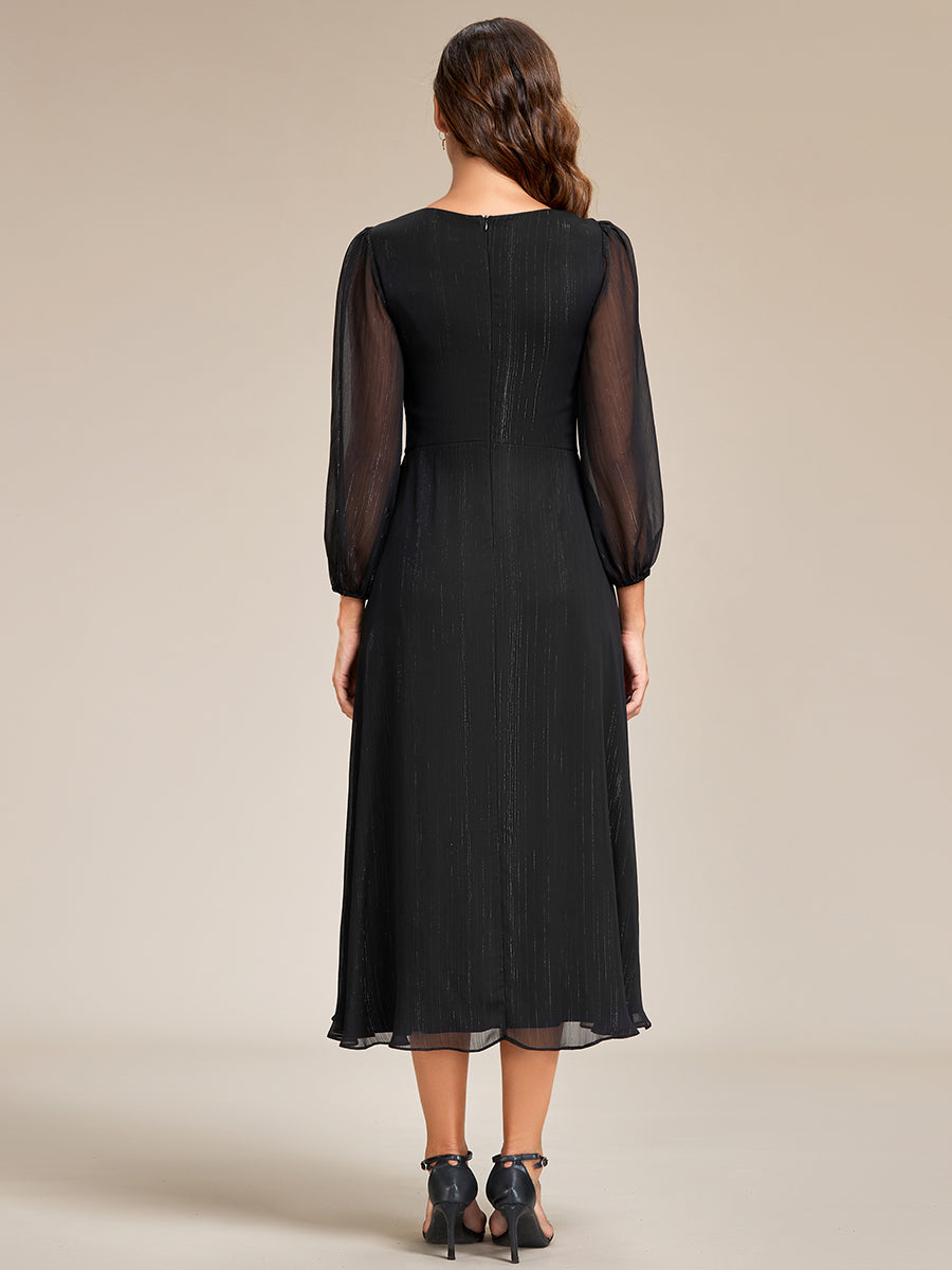 Robe d'invit¡§| de mariage trap¡§¡§ze en mousseline fluide ¡§¡è encolure ronde et longueur au genou #farbe_Schwarz