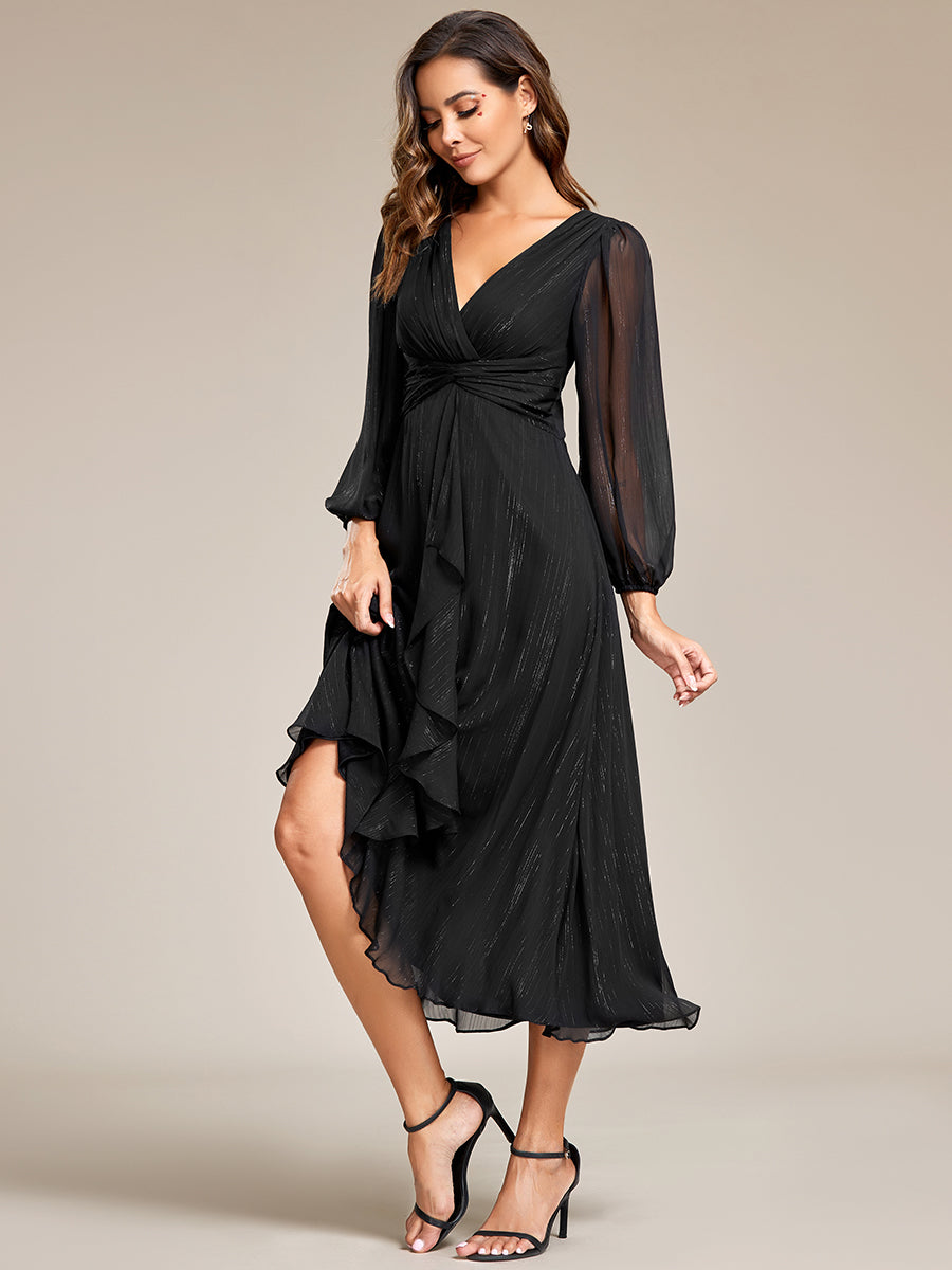 Robe d'invit¡§| de mariage trap¡§¡§ze en mousseline fluide ¡§¡è encolure ronde et longueur au genou #farbe_Schwarz