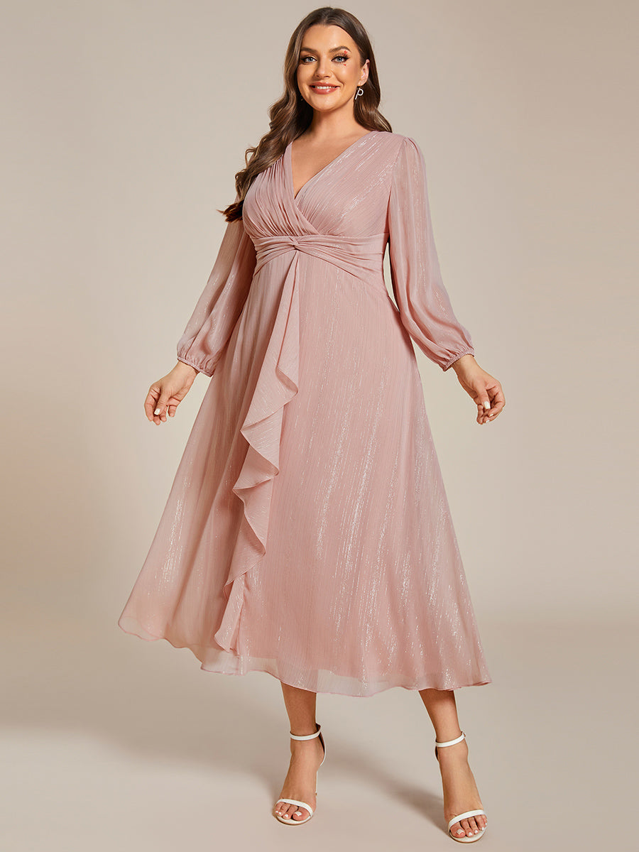 Robe d'invit¡§| de mariage trap¡§¡§ze en mousseline fluide ¡§¡è encolure ronde et longueur au genou #farbe_Altrosa