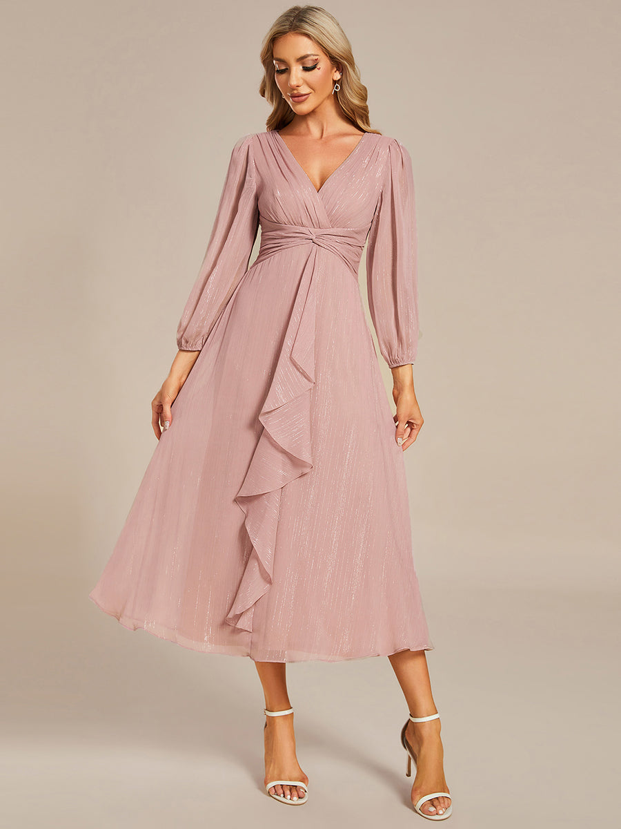 Robe d'invit¡§| de mariage trap¡§¡§ze en mousseline fluide ¡§¡è encolure ronde et longueur au genou #farbe_Altrosa