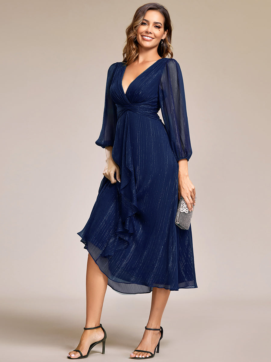 Robe d'invit¡§| de mariage trap¡§¡§ze en mousseline fluide ¡§¡è encolure ronde et longueur au genou #farbe_Marineblau