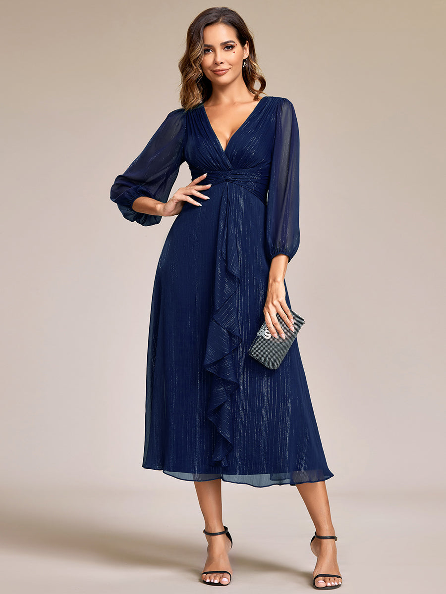Robe d'invit¡§| de mariage trap¡§¡§ze en mousseline fluide ¡§¡è encolure ronde et longueur au genou #farbe_Marineblau