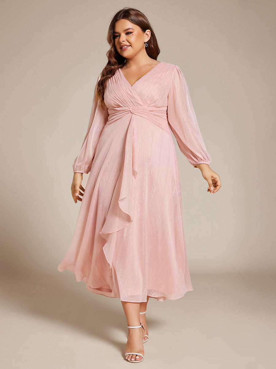 Robe d'invit¡§| de mariage trap¡§¡§ze en mousseline fluide ¡§¡è encolure ronde et longueur au genou #farbe_Pink