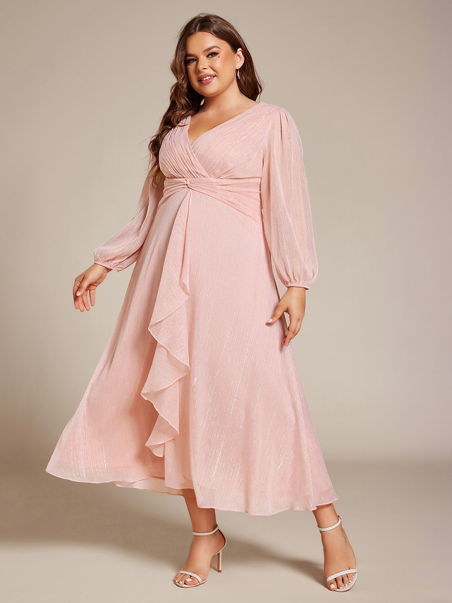 Robe d'invit¡§| de mariage trap¡§¡§ze en mousseline fluide ¡§¡è encolure ronde et longueur au genou #farbe_Pink
