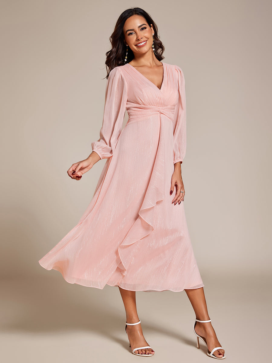 Robe d'invit¡§| de mariage trap¡§¡§ze en mousseline fluide ¡§¡è encolure ronde et longueur au genou #farbe_Pink