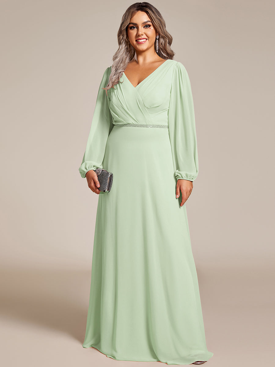 Funkelndes Abendkleid in A-Linie mit Empire-Taille und langen ?rmeln #farbe_Mintgrün