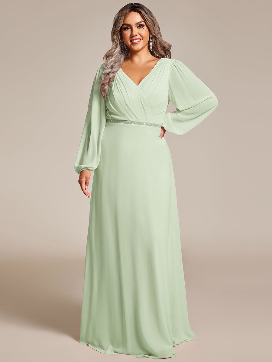 Funkelndes Abendkleid in A-Linie mit Empire-Taille und langen ?rmeln #farbe_Mintgrün