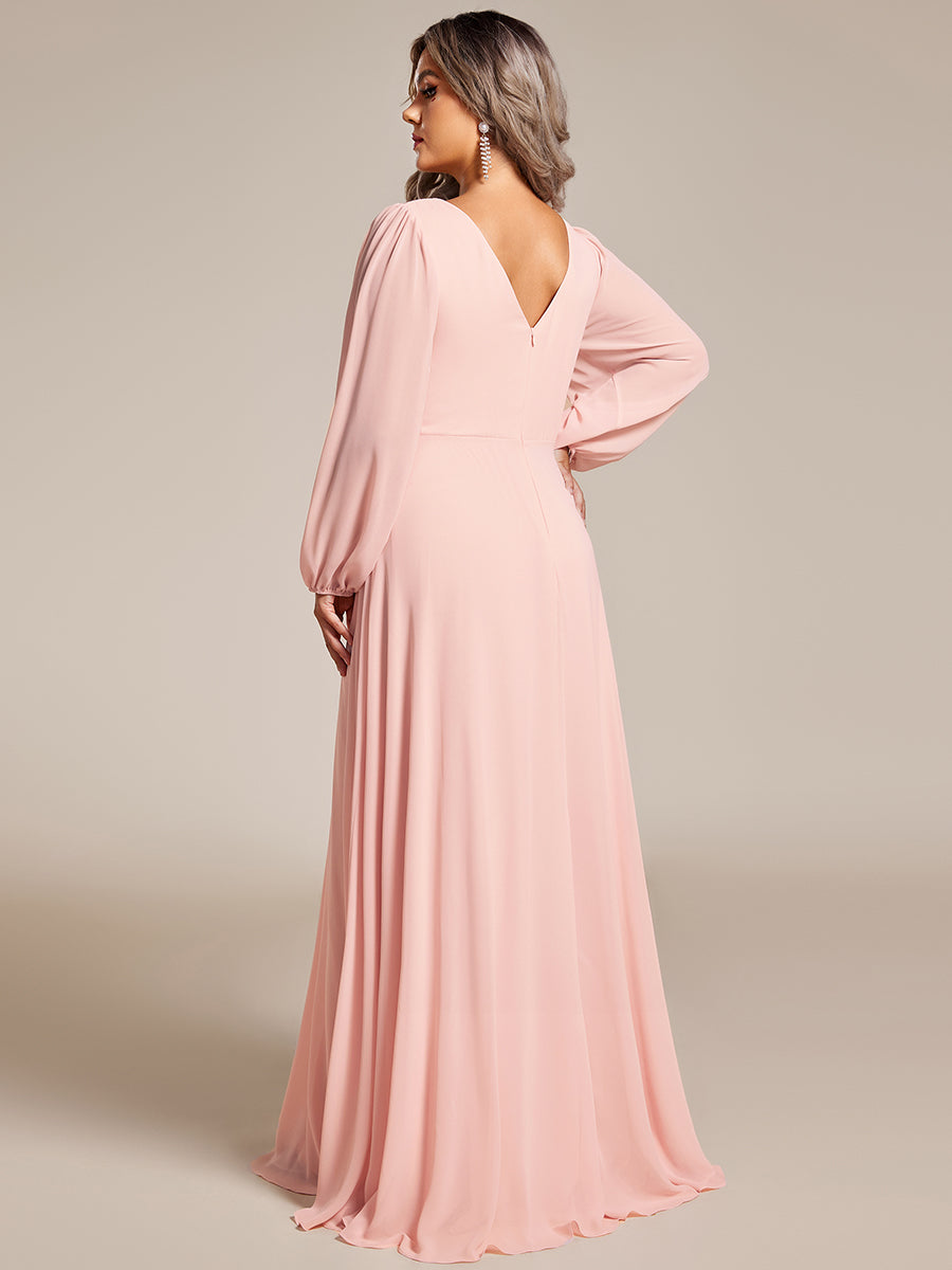 Funkelndes Abendkleid in A-Linie mit Empire-Taille und langen ?rmeln #farbe_Pink