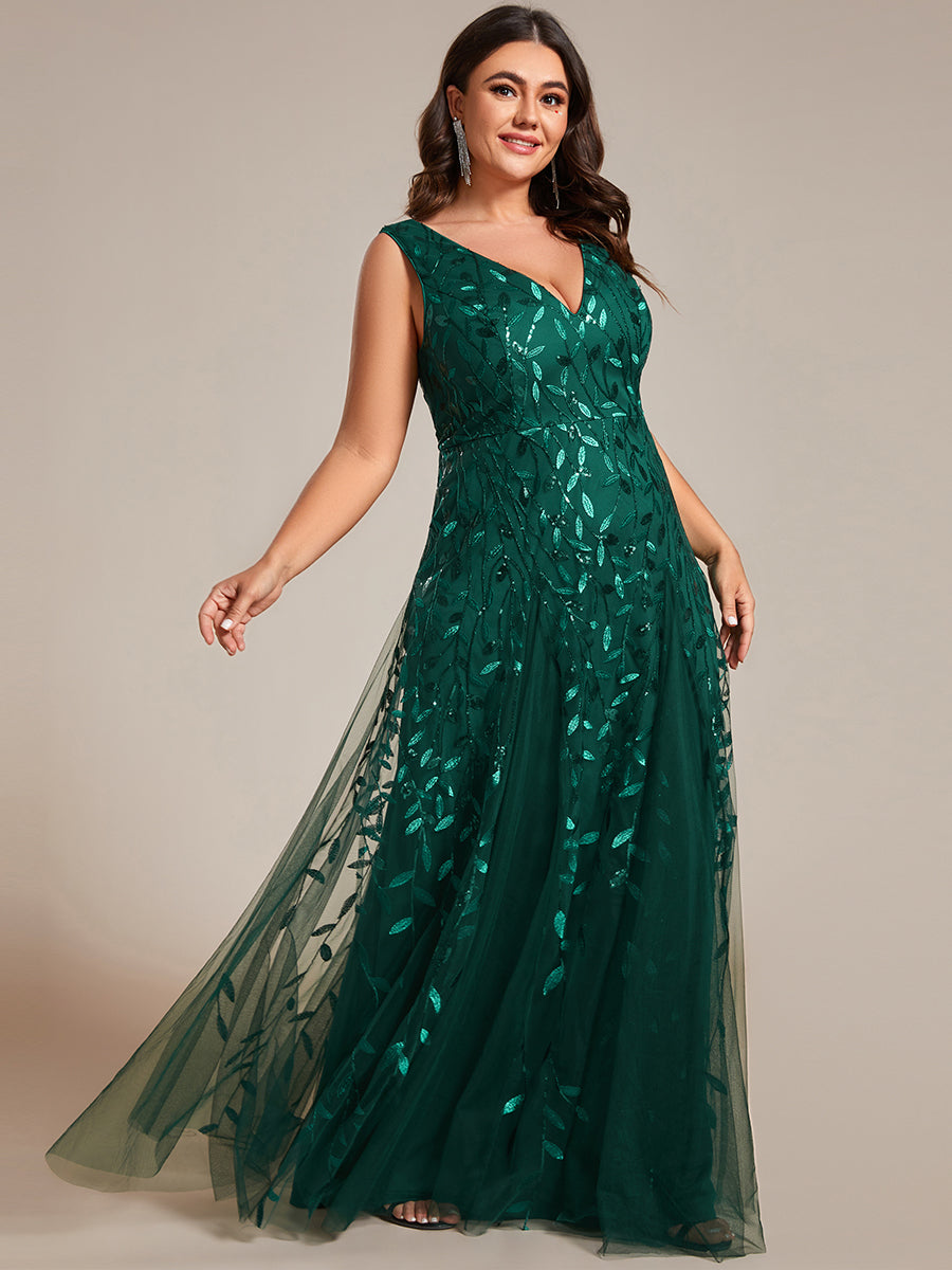 Funkelndes Abendkleid in A-Linie mit Empire-Taille und langen ?rmeln #farbe_Dunkelgrün