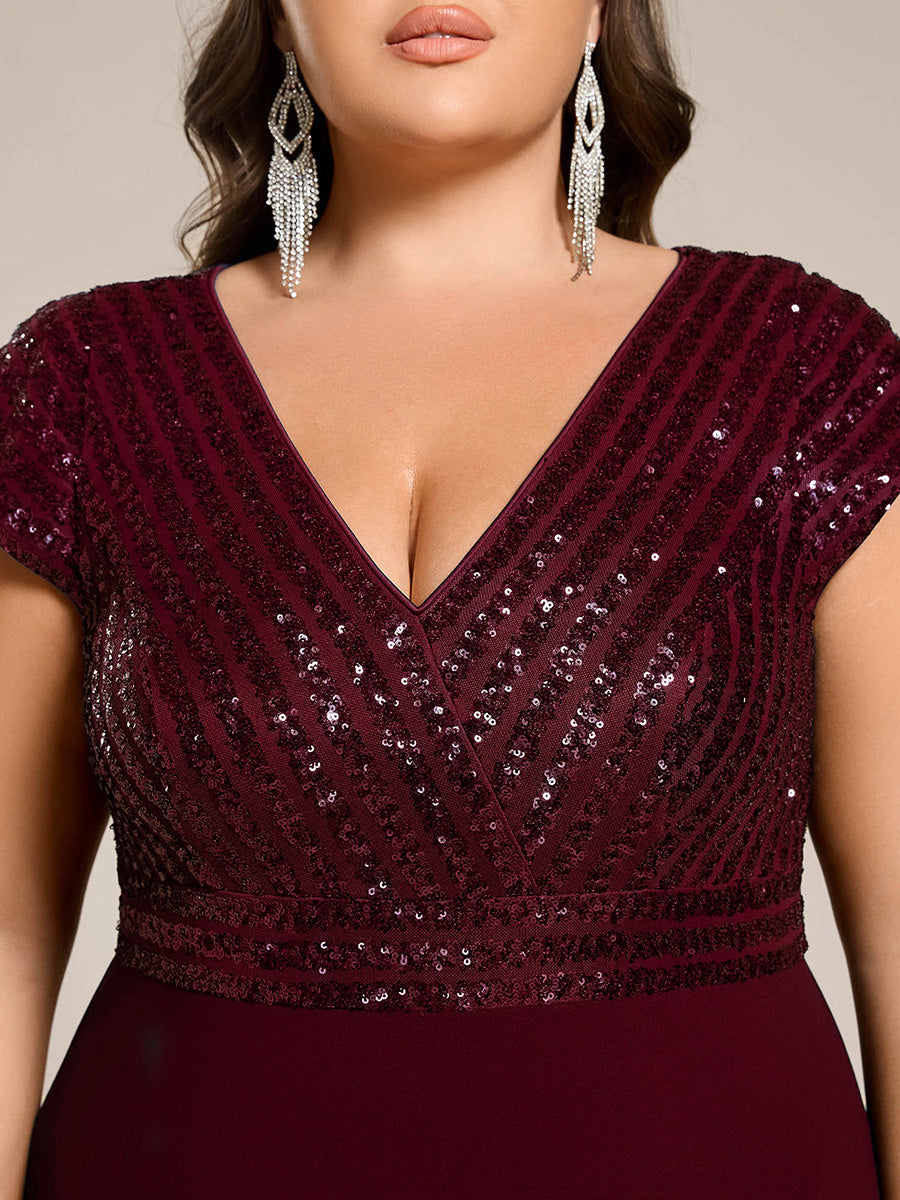 Hoch-Tief Pailletten Kleid Mit Tiefem V-Ausschnitt Und Asymmetrischem Saum Perfekt Für Partys Kleid #Farbe_Burgunderrot