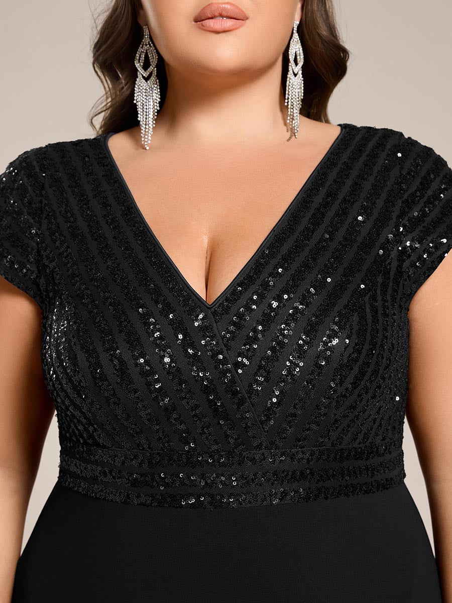 Hoch-Tief Pailletten Kleid Mit Tiefem V-Ausschnitt Und Asymmetrischem Saum Perfekt Für Partys Kleid #Farbe_Schwarz