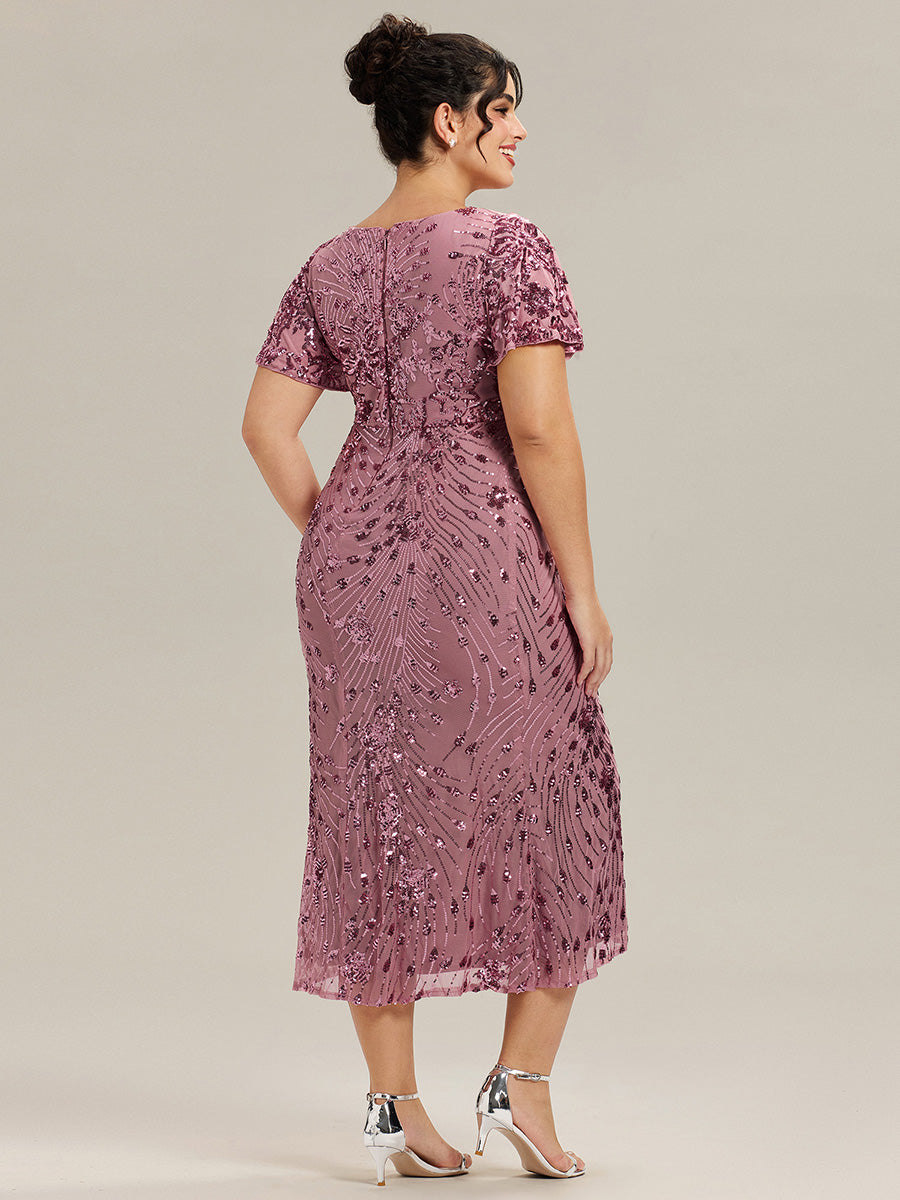 Maxi Und Knöchellange Tiefe V-Ausschnitt Meerjungfrau Pailletten Kleid Atemberaubende Eleganz Kleid #Farbe_Orchideenviolett