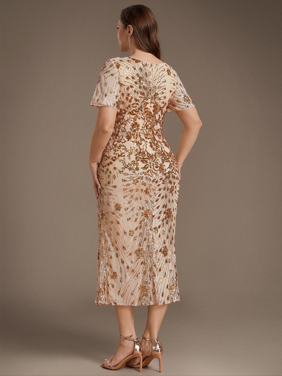 Maxi Und Knöchellange Tiefe V-Ausschnitt Meerjungfrau Pailletten Kleid Atemberaubende Eleganz Kleid #Farbe_Gold