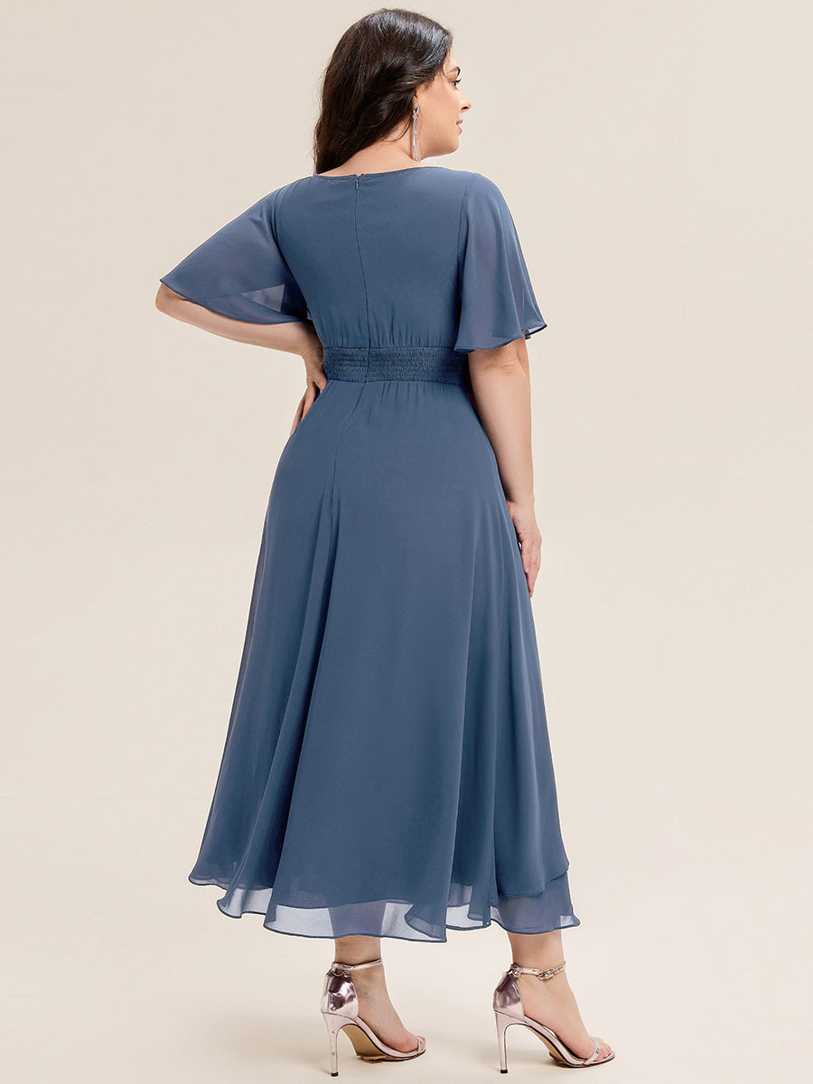 Abendkleid mit Volantärmeln und Strass-Details aus Chiffon abendkleid #Farbe_Taubenblau