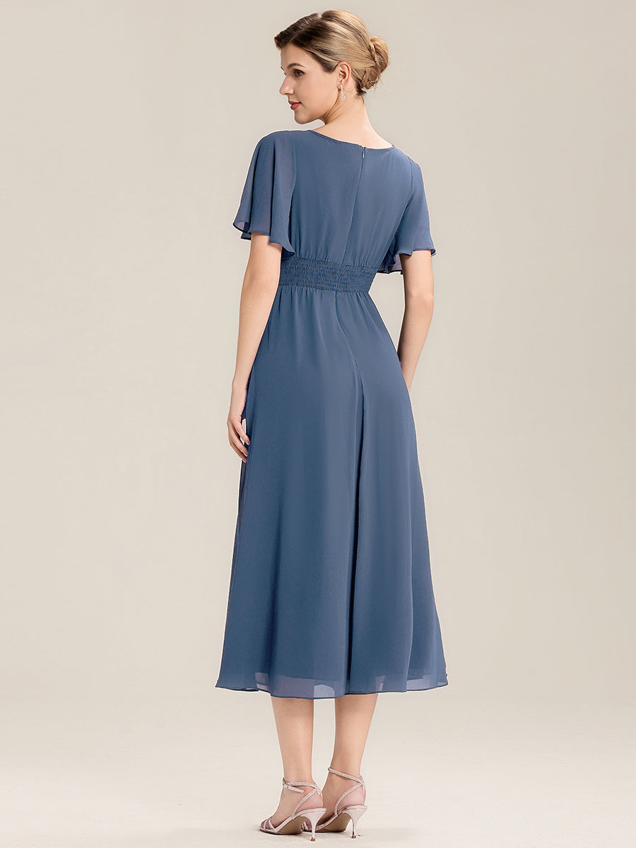 Abendkleid mit Volantärmeln und Strass-Details aus Chiffon abendkleid #Farbe_Taubenblau
