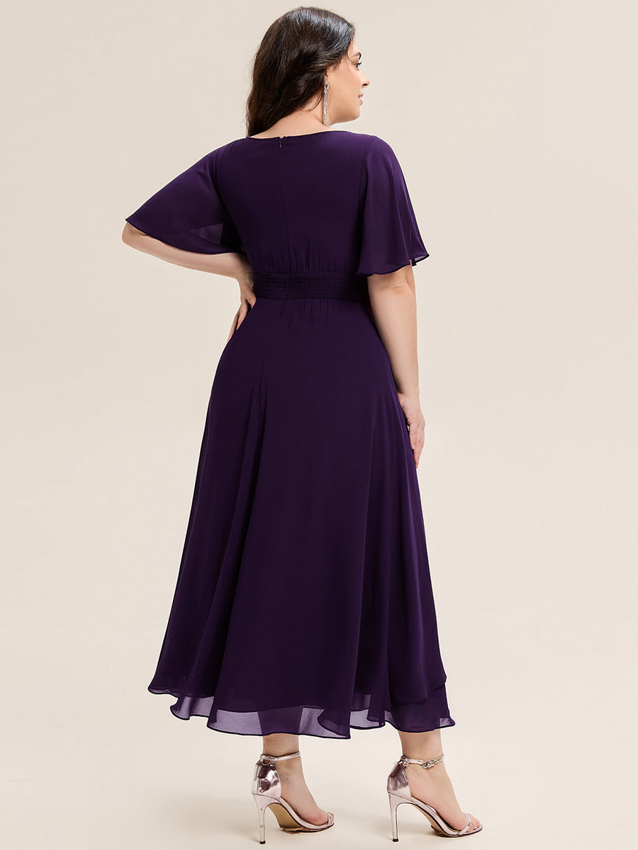 Abendkleid mit Volantärmeln und Strass-Details aus Chiffon abendkleid #Farbe_Dunkelviolett