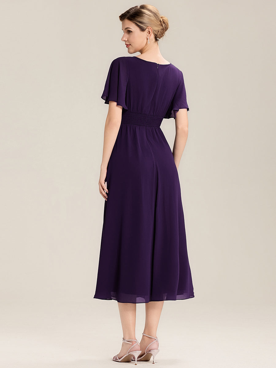 Abendkleid mit Volantärmeln und Strass-Details aus Chiffon abendkleid #Farbe_Dunkelviolett