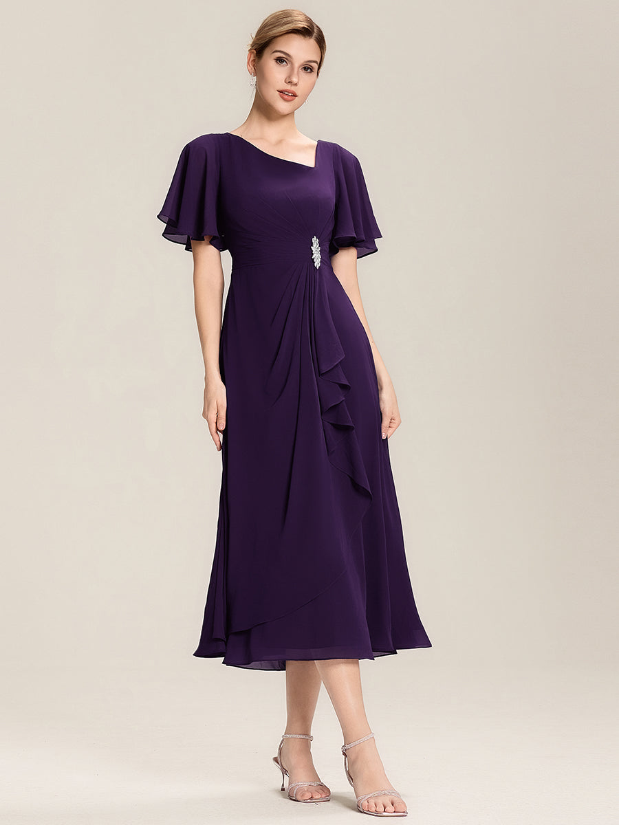 Abendkleid mit Volantärmeln und Strass-Details aus Chiffon abendkleid #Farbe_Dunkelviolett