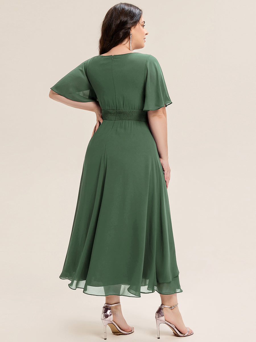 Abendkleid mit Volantärmeln und Strass-Details aus Chiffon abendkleid #Farbe_Eukalyptus