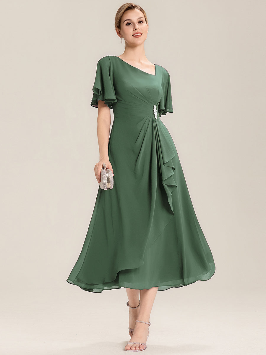 Abendkleid mit Volantärmeln und Strass-Details aus Chiffon abendkleid #Farbe_Eukalyptus