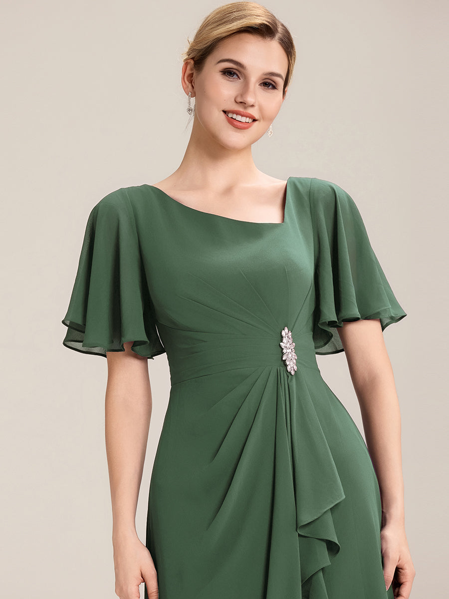 Abendkleid mit Volantärmeln und Strass-Details aus Chiffon abendkleid #Farbe_Eukalyptus
