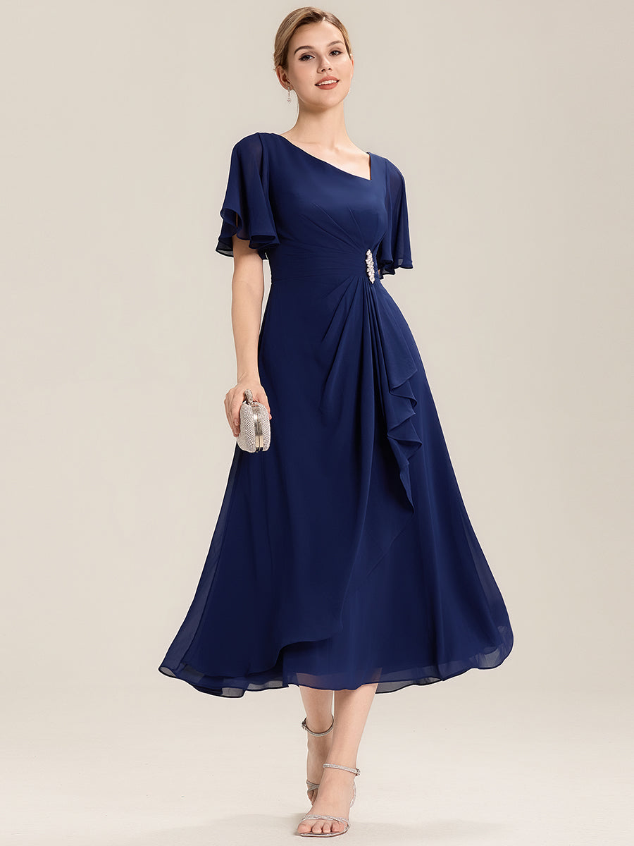 Abendkleid mit Volantärmeln und Strass-Details aus Chiffon abendkleid #Farbe_Marineblau