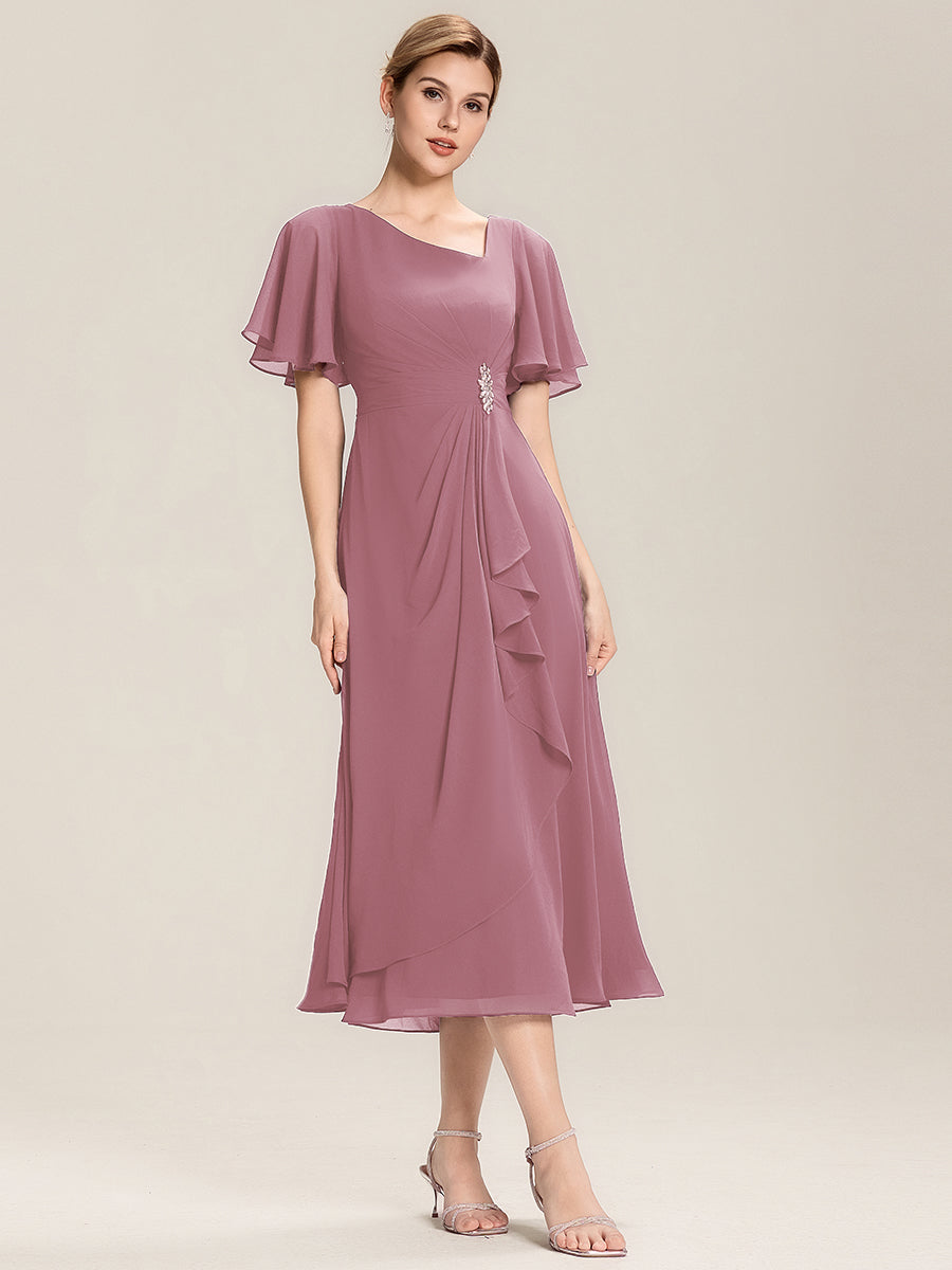 Abendkleid mit Volantärmeln und Strass-Details aus Chiffon abendkleid #Farbe_Orchideenviolett