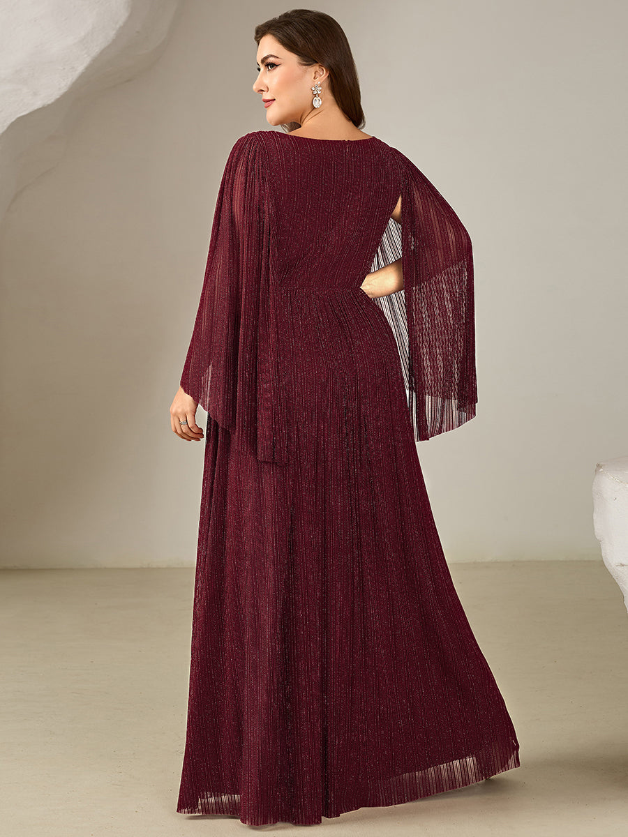 Bodenlanger A-Linien Mesh Kleid Mit Tiefem V-Ausschnitt Eleganz #Farbe_Burgunderrot