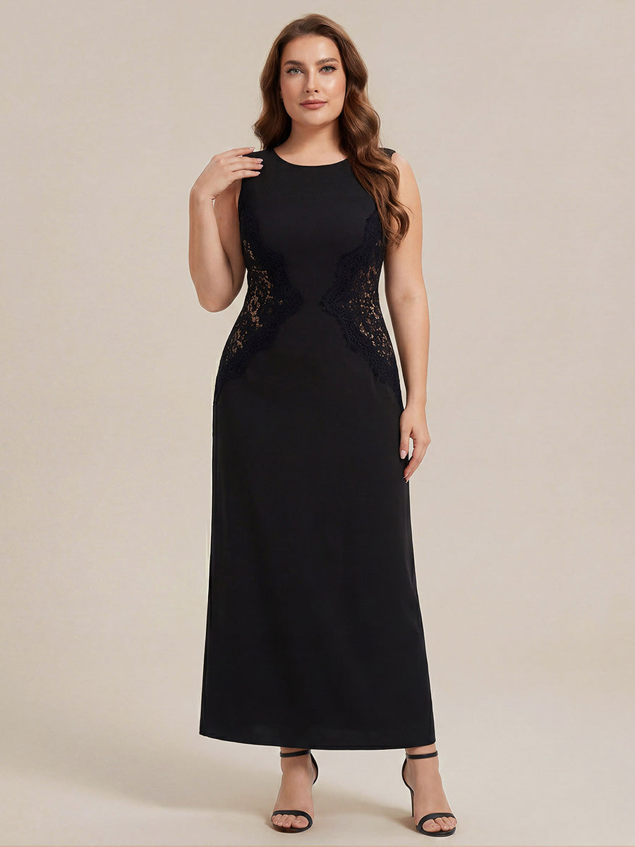 Plus Size Kn?chellang Sheath Kleid Rundhalsausschnitt Strick Cut-Out Details Moderner Look #Farbe_Schwarz