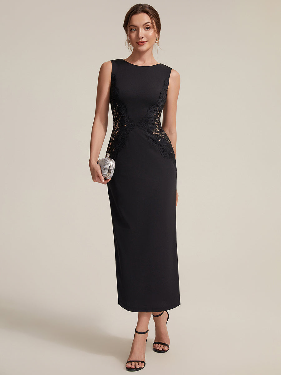 Plus Size Kn?chellang Sheath Kleid Rundhalsausschnitt Strick Cut-Out Details Moderner Look #Farbe_Schwarz