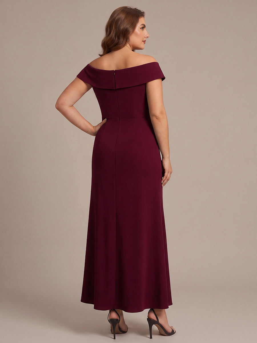 Asymmetrischer Saum V-Ausschnitt Meerjungfrau Kleid Aus Krepp Schlitz Volants #Farbe_Burgunderrot