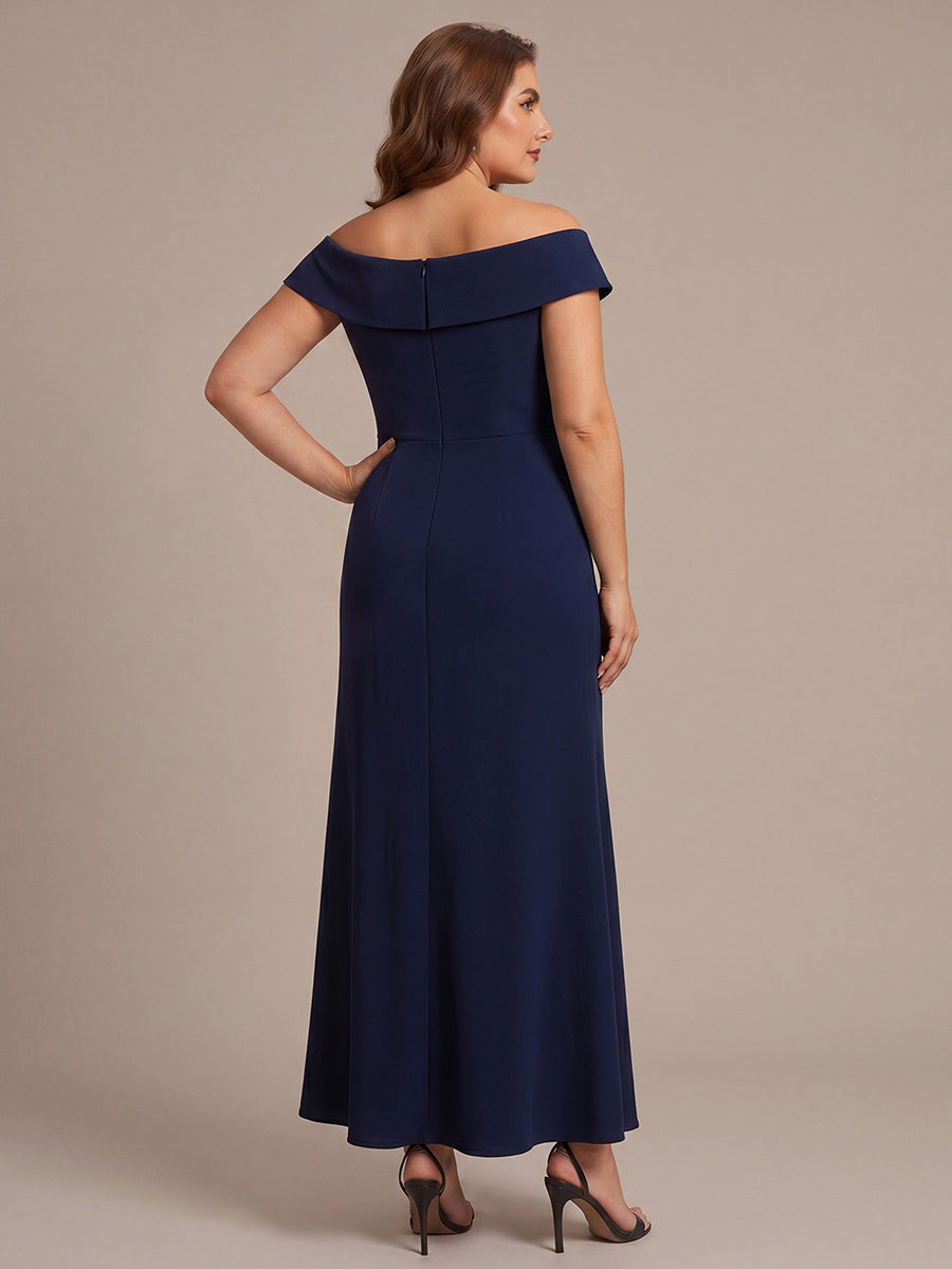 Asymmetrischer Saum V-Ausschnitt Meerjungfrau Kleid Aus Krepp Schlitz Volants #Farbe_Marineblau