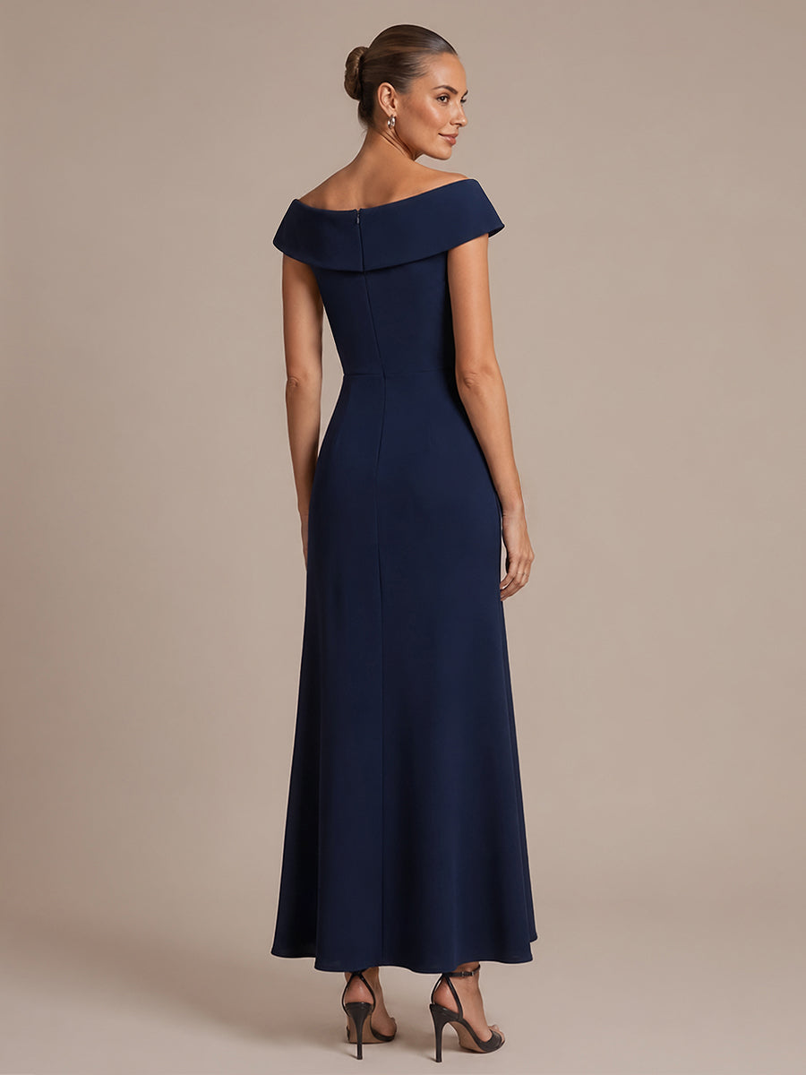 Asymmetrischer Saum V-Ausschnitt Meerjungfrau Kleid Aus Krepp Schlitz Volants #Farbe_Marineblau