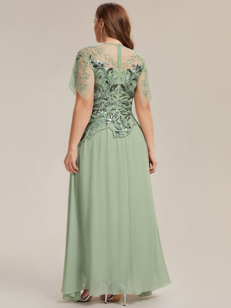 Maxikleid Mit Rundhalsausschnitt A-Linien Schnitt Tüllstoff Patchwork Und Pailletten Details Transparente Gestaltung #Farbe_Mintgrün