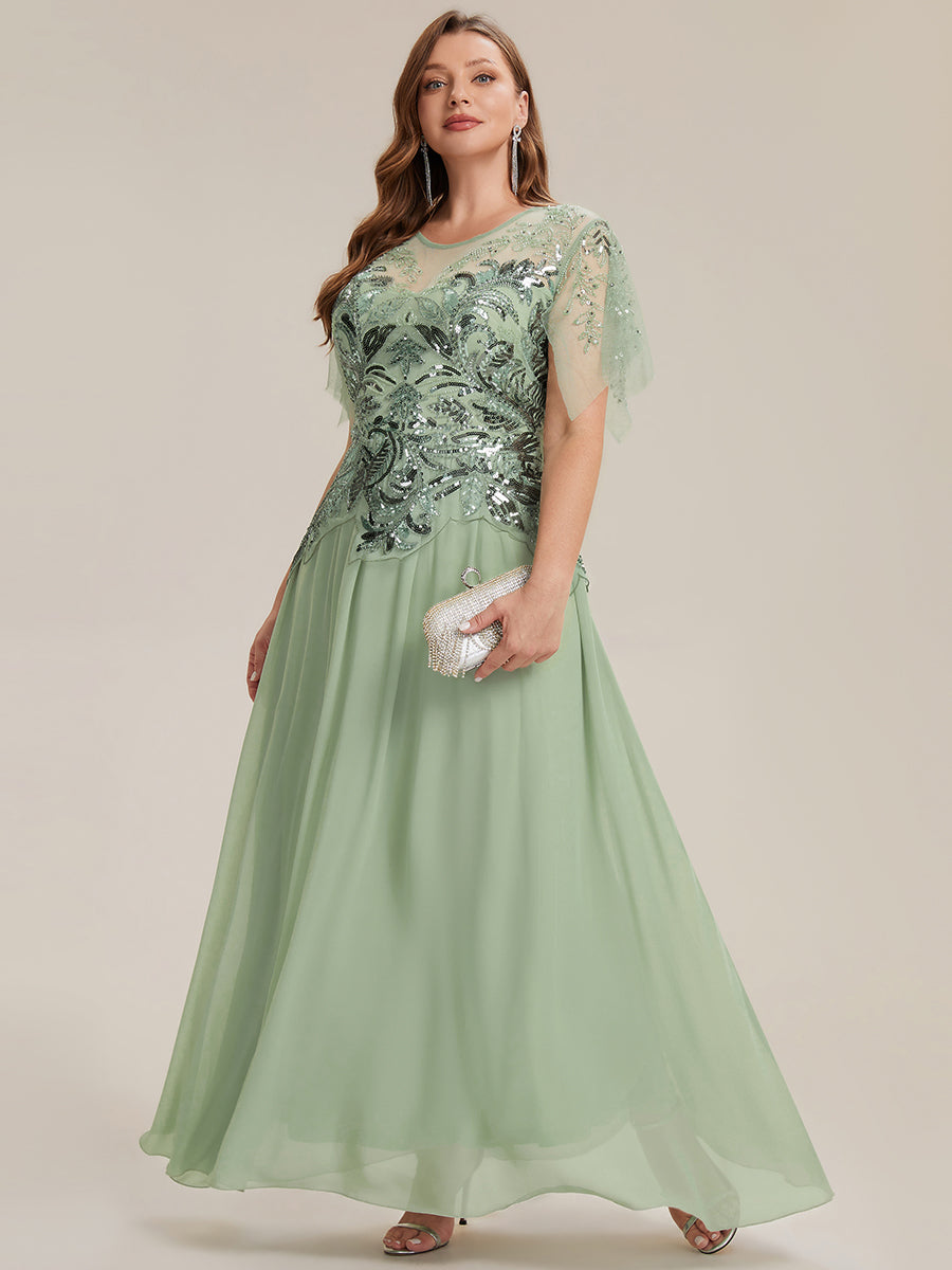 Maxikleid Mit Rundhalsausschnitt A-Linien Schnitt Tüllstoff Patchwork Und Pailletten Details Transparente Gestaltung #Farbe_Mintgrün
