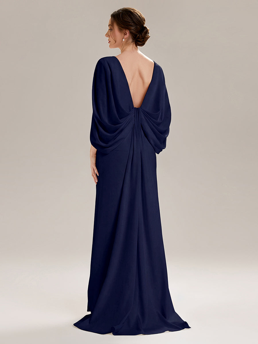 Maxi Tie-Front Und Rückenfreies Kleid Mit Tiefem V-Ausschnitt Im Meerjungfrau Stil Aus Strick #Farbe_Marineblau