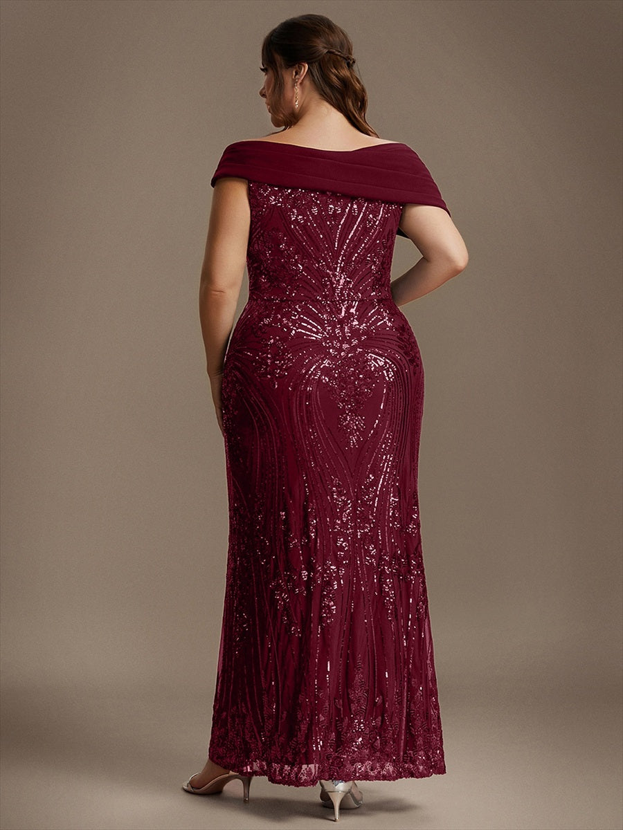 Maxilänge Asymmetrischer Ausschnitt Figurbetontes Kleid Aus Pailletten Für Glamourösen Look #Farbe_Burgunderrot