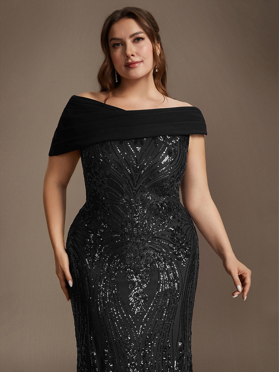 Maxilänge Asymmetrischer Ausschnitt Figurbetontes Kleid Aus Pailletten Für Glamourösen Look #Farbe_Schwarz