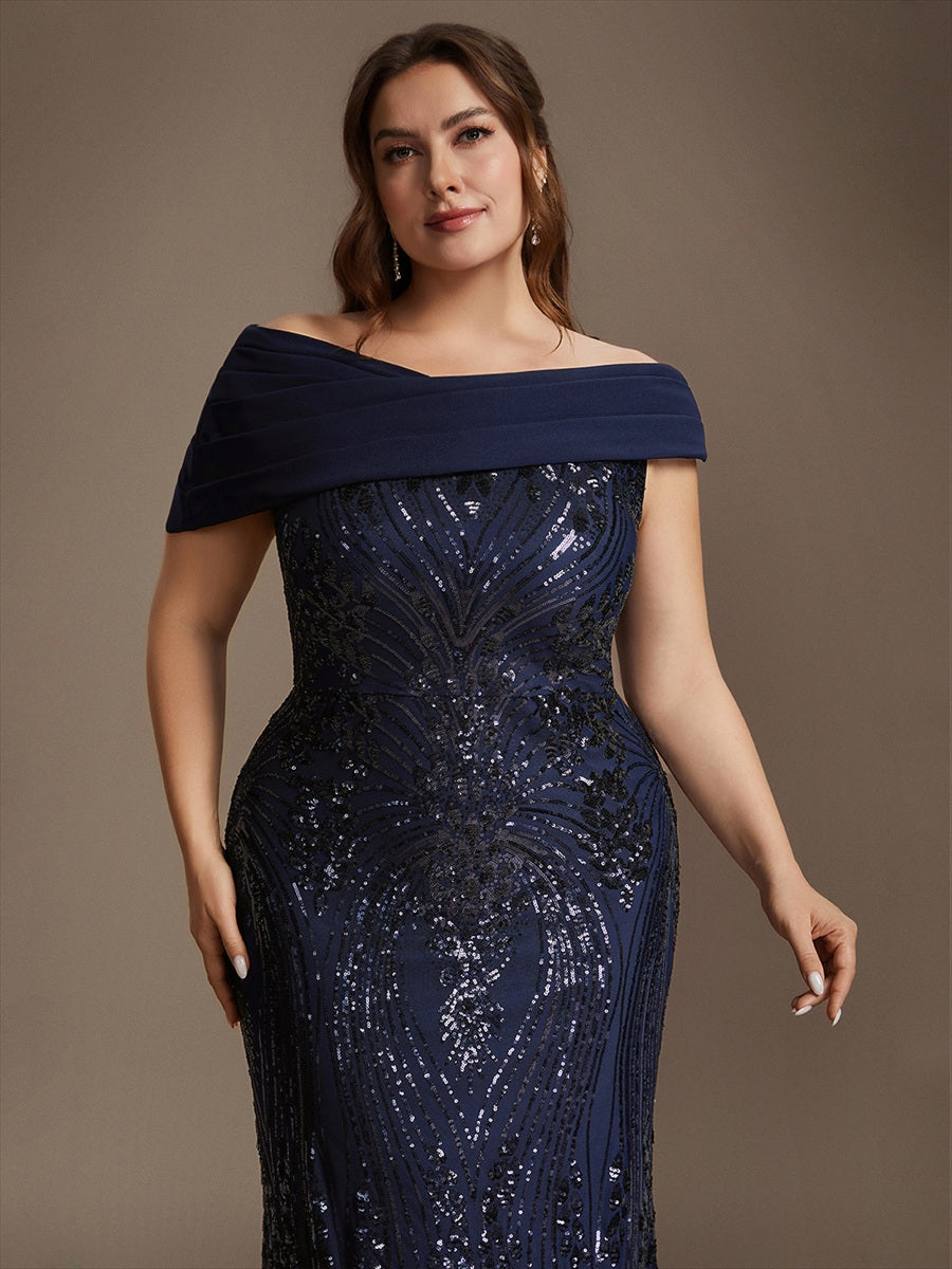 Maxilänge Asymmetrischer Ausschnitt Figurbetontes Kleid Aus Pailletten Für Glamourösen Look #Farbe_Marineblau