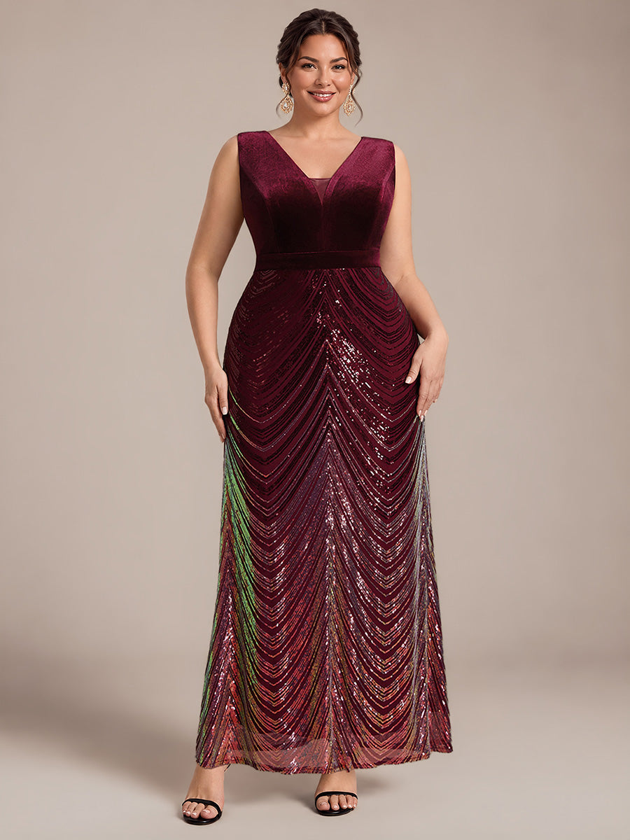 Maxilänge Meerjungfrau Kleid V Ausschnitt Pailletten Glamourös Elegant #Farbe_Burgunderrot