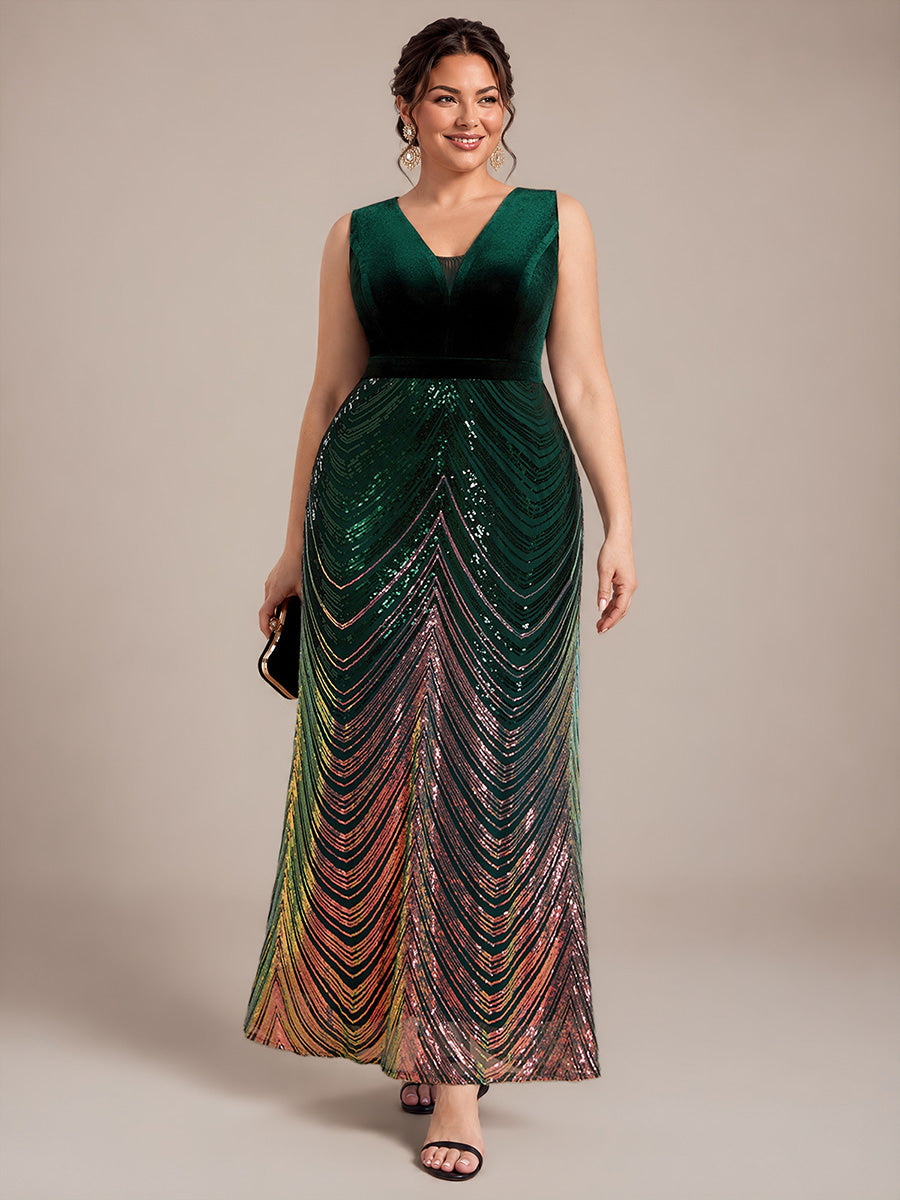 Maxilänge Meerjungfrau Kleid V Ausschnitt Pailletten Glamourös Elegant #Farbe_Dunkelgrün