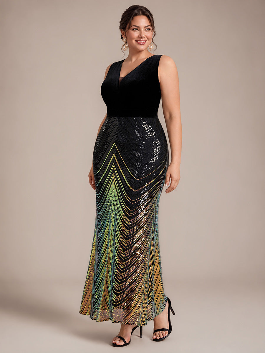 Maxilänge Meerjungfrau Kleid V Ausschnitt Pailletten Glamourös Elegant #Farbe_Schwarz