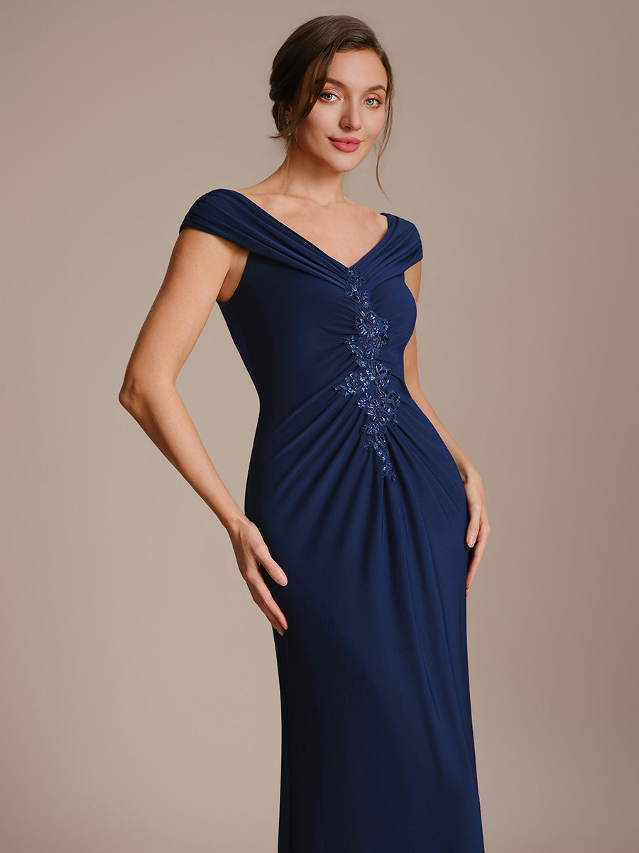 Maxil?nge V-Ausschnitt Etui-Kleid Aus Mesh Elegante Details Figurbetonender Schnitt Kleid #Farbe_Marineblau